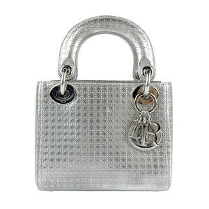 Christian Dior Lady 2way Shoulder Bag leather silver